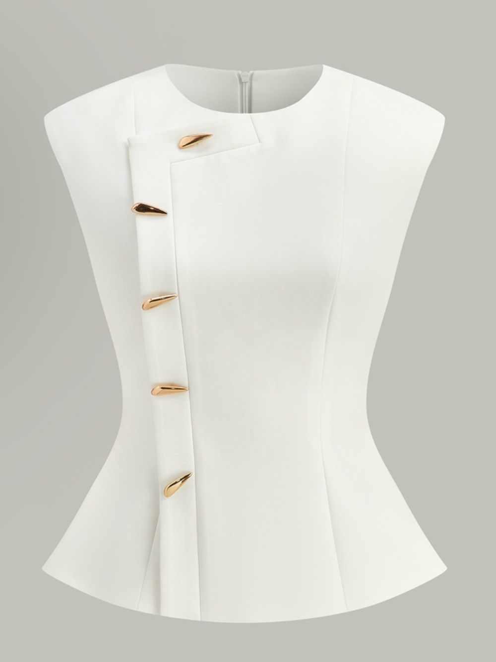 Commense White Peplum Blouse with Gold Accent Buttons
